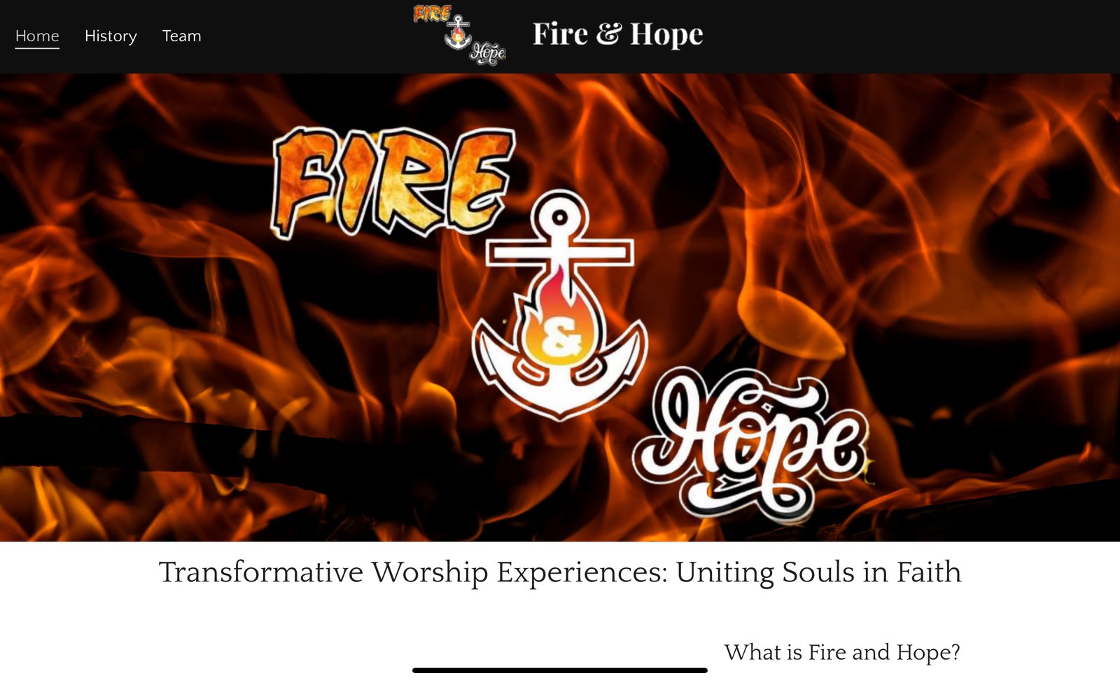 Website showing image of Fireandhope.com